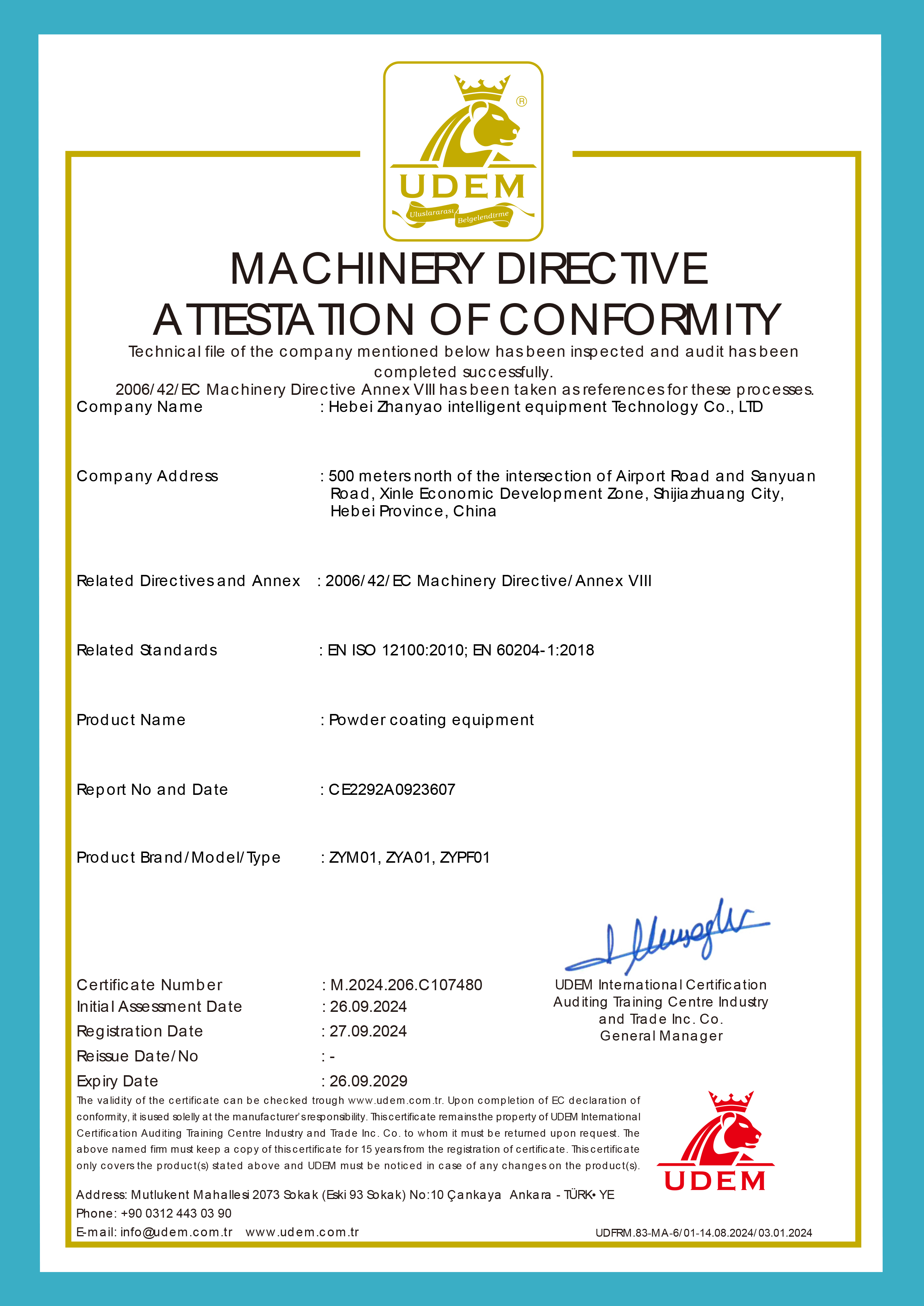 CE Compliance Certificate