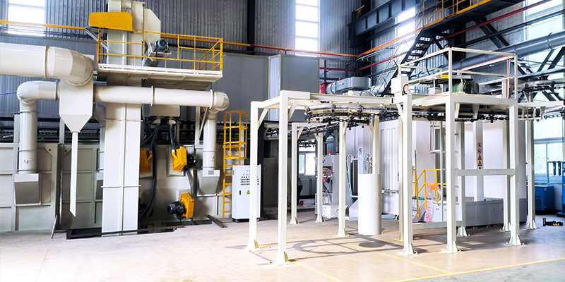 Powder coating line for plug-in backing plates
